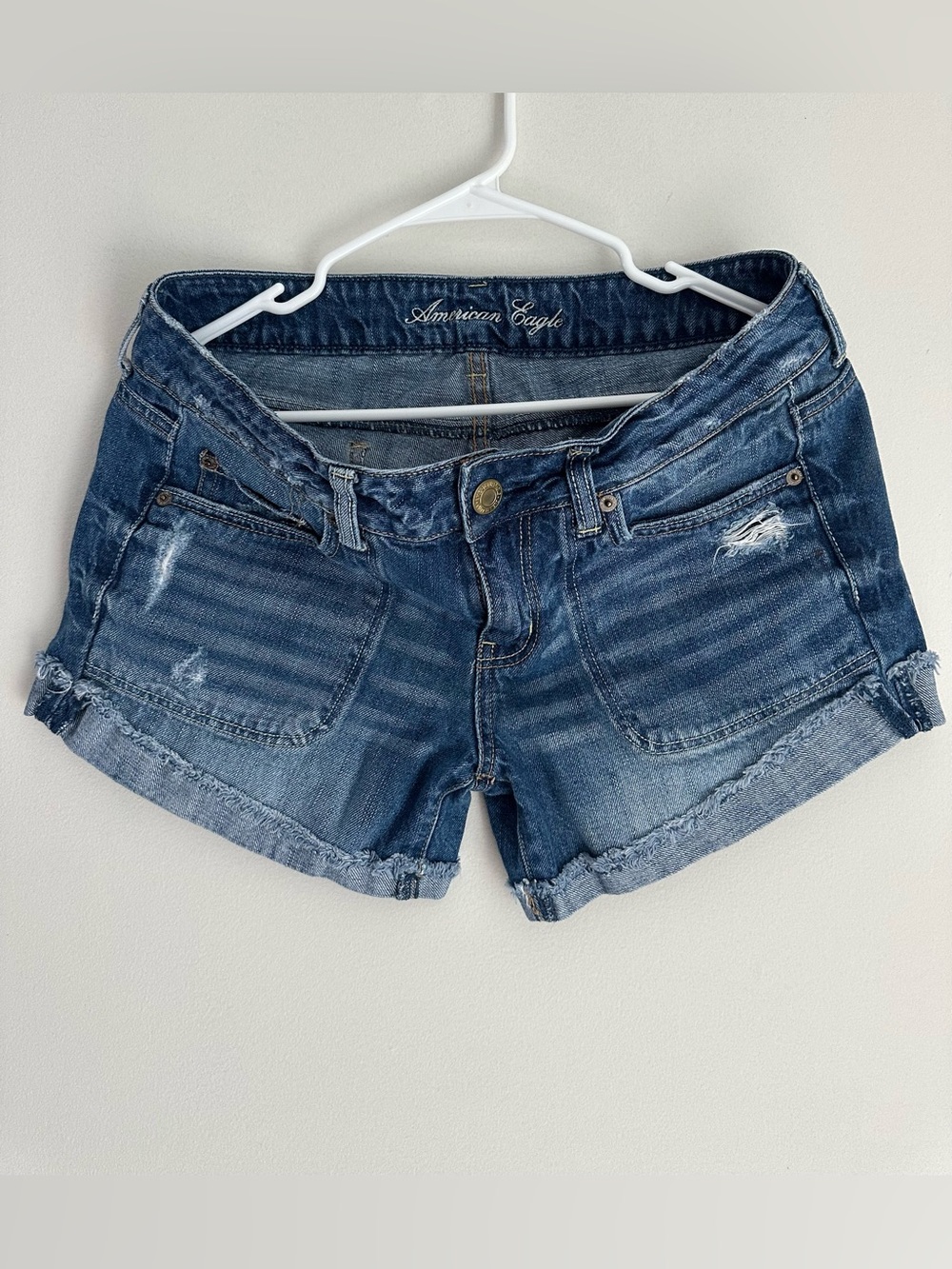 American Eagle Outfitters Women's Dark Blue Denim Cutoff Shorts
